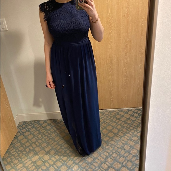 ASOS TFNC bridesmaid lace open back maxi dress in navy - Picture 5 of 5